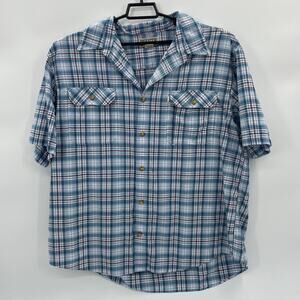 DULUTH Trading Co Mens Button Down Shirt Size 2X Blue Short Sleeve Lightweight